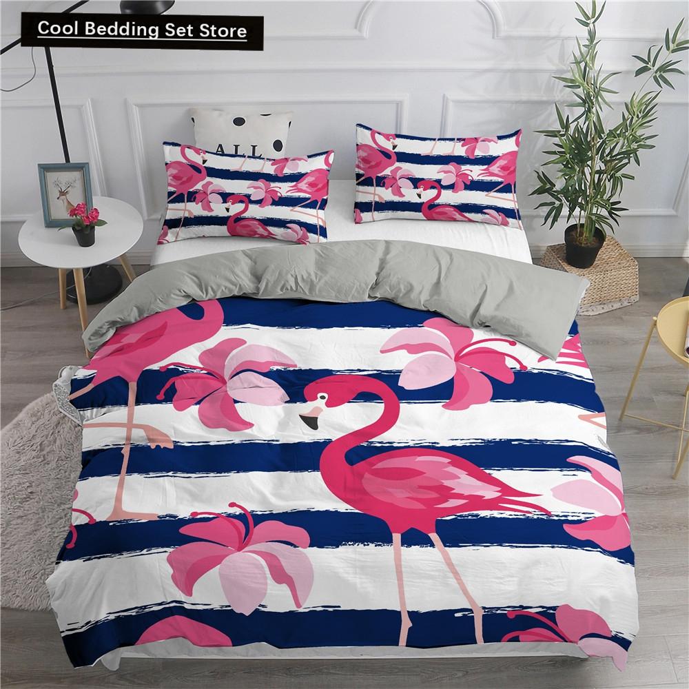 Комплект постельного белья с принтом 3D фламинго размера King Queen, розовый с изображением животных, пододеяльник с наволочками, 2/3 шт., полиэстер, пододеяльник