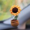 Car Accessories Sunflower Pendant Handmade Sunflower Car Rear View Ornament Cute Potted Plant Pendant Not Block The Sight Wool