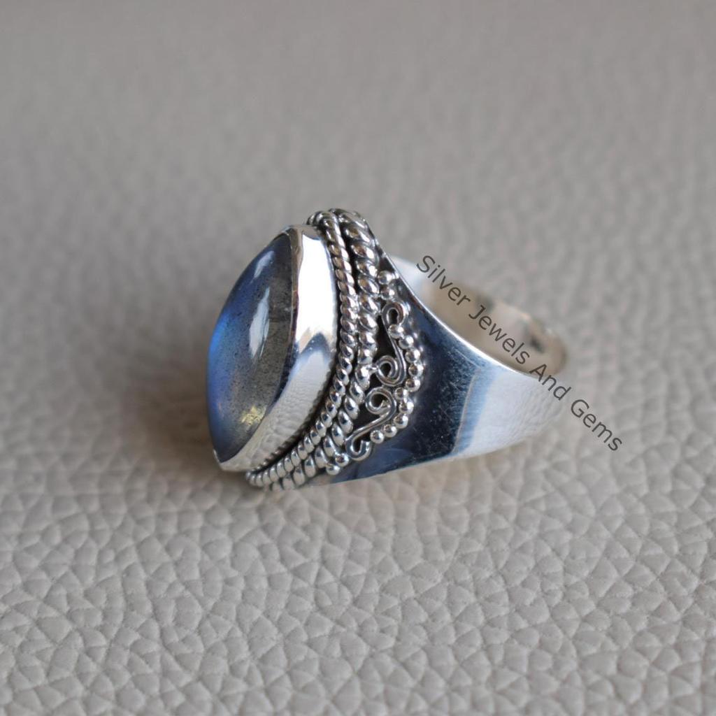 Marquise Labradorite Ring: Handmade 925 Sterling Silver Boho Ring
