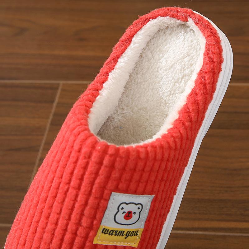Male Winter Cotton Home Slippers Anti Slip Thick Sole Warm Floor Couple Slippers Female