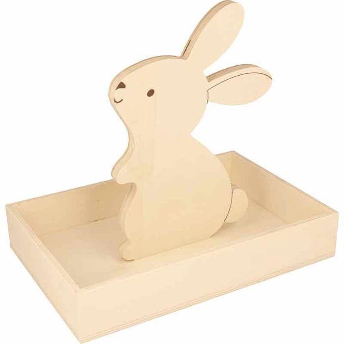 Wooden Tray with Rabbit - 25 X 17 X 4.5 Cm