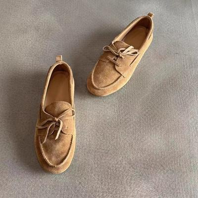 Версия из овчины~ натуральная кожа на плоской подошве ретро на шнуровке одинарная обувь женская 2025 новая лоферы слипоны маленькие кожаные туфли