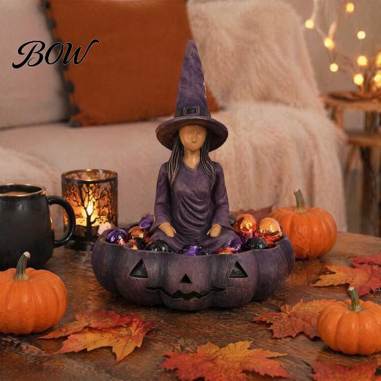 Unique Halloween Gift Meditating Witch Jewelry Tray, Vintage Gothic Resin Decorative Storage Trinket Dish Dish, Mysterious Zen Desktop Organizer