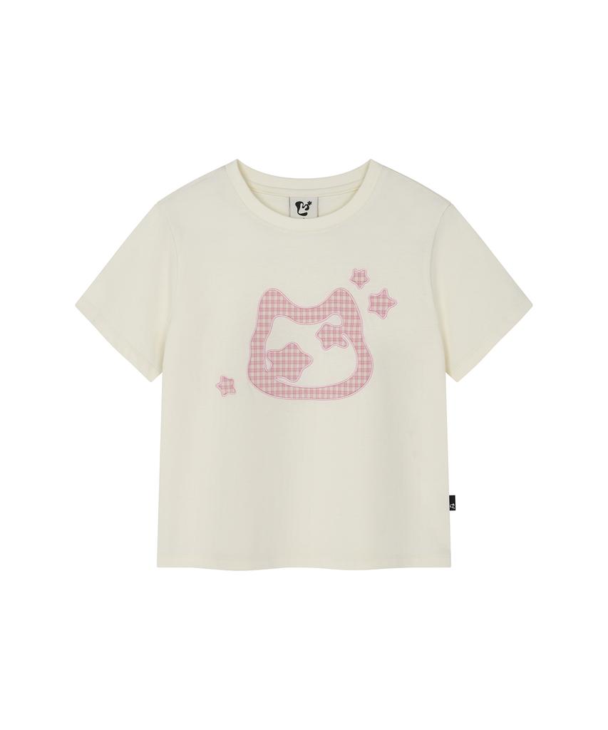 LMR Cat Symbol Applique Short Sleeve T-Shirt Cream