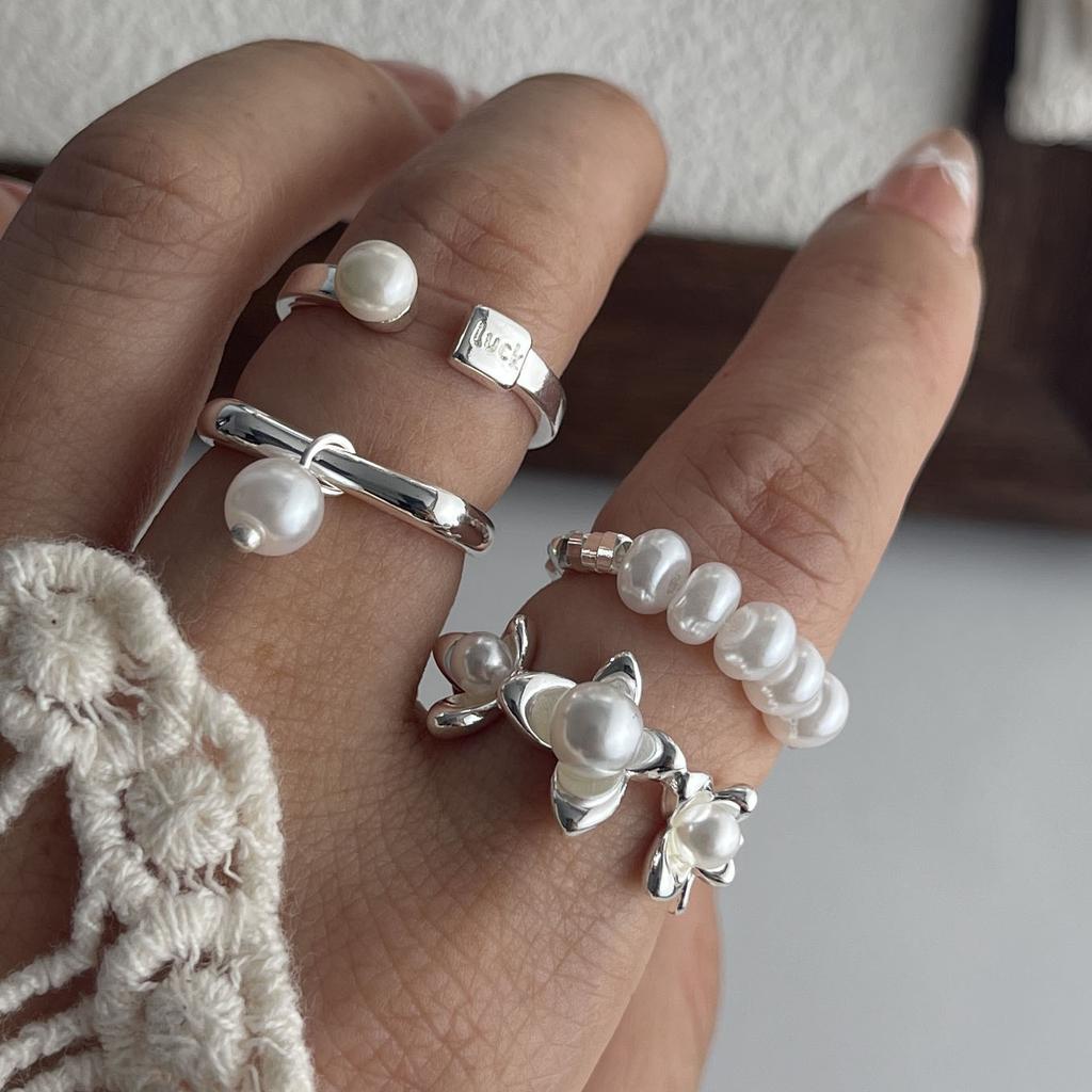925 Sterling Silver Rings for Women Couple Minimalist Handmade Simple Flower Pearl Ring Fine Jewelry Gift Prevent Allergy