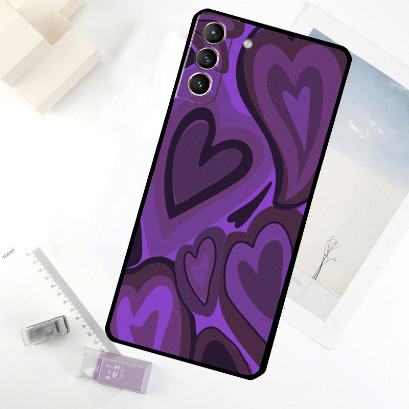 Brown Purple Hearts Swirl Pattern Phone Case For Samsung Galaxy S24 FE S23 Ultra S21 S22 S25 S26 Ultra S10 Plus S20 FE Cover