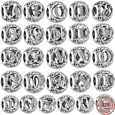 Ажурные бусины из стерлингового серебра 925 пробы с буквами AZ и алфавитом, подходят для оригинальных модных браслетов, сделай сам, для женщин, ювелирные изделия, подарок