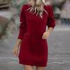 Women's Casual Fleece Lined Round Neck Long Sleeve Solid Color Dress