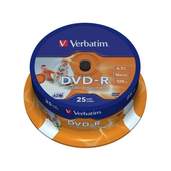 DVD-R VERBATIM - Spindle De 25 - Inkjet Matt Printable - 16x - 4.7 Go