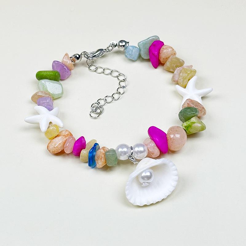 Handmade Seashell & Crushed Stone Bracelet with Lobster Clasp - Perfect Summer Travel Souvenir