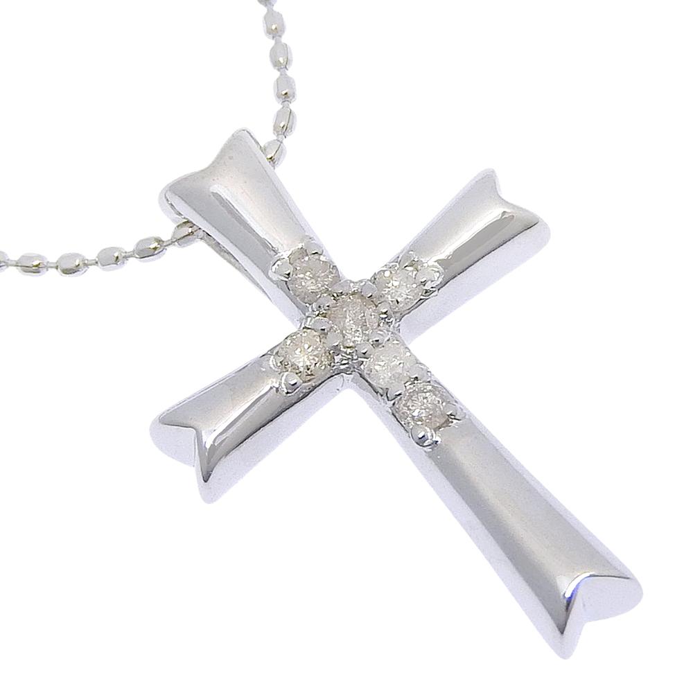 cross Necklace K18 white gold/diamond cross 2.7g unisex Used