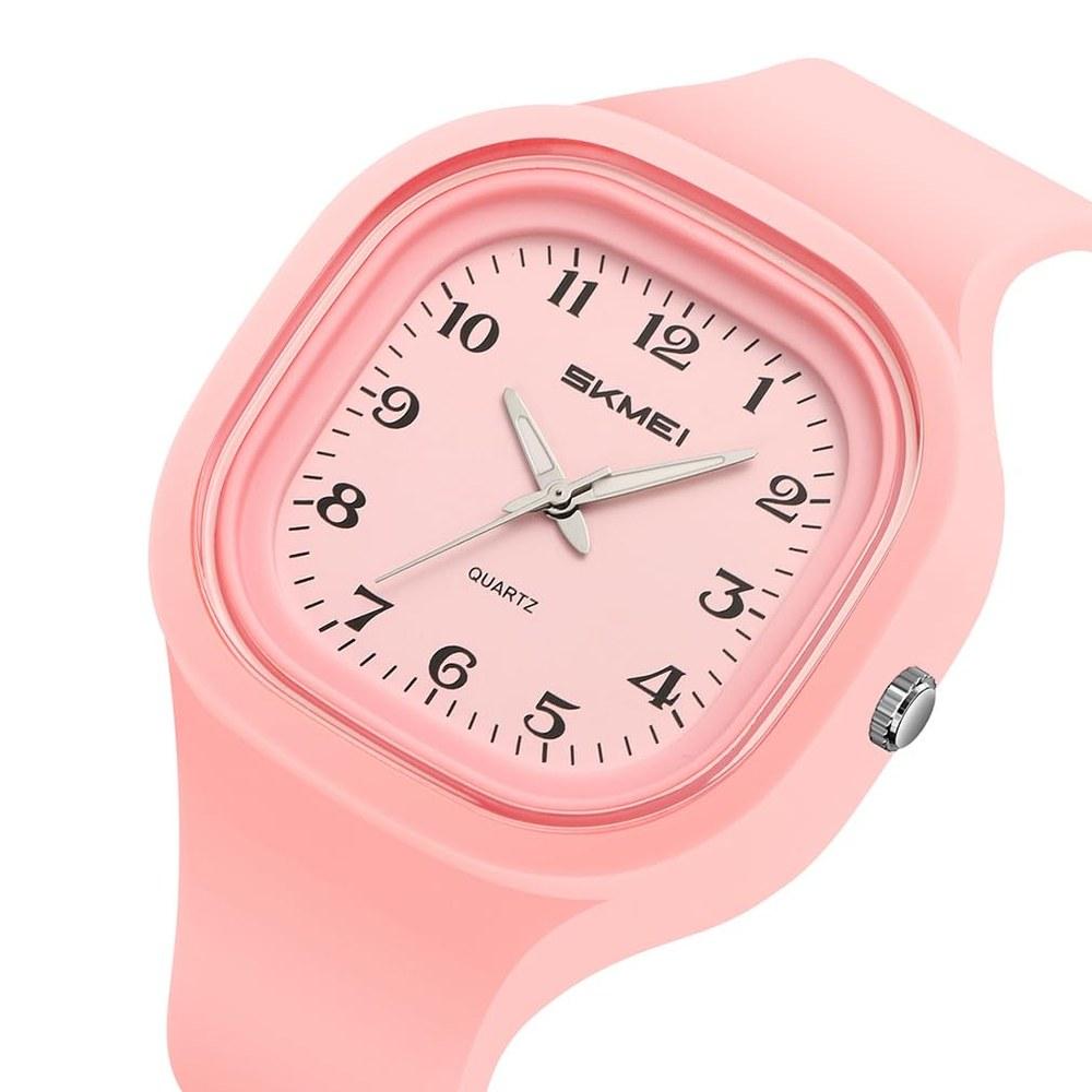 SKMEI Women's Square Wristwatch Silicone Waterproof Sports Casual Pink Easy-to-Read Dial Gift for High School Girls
