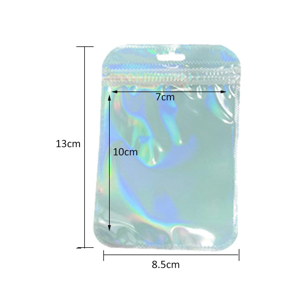 50 шт. голографический лазерный прозрачный пластиковый мешок для ювелирных изделий на молнии для хранения бусин в подарок для малого бизнеса упаковочные материалы