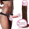 Унисекс Носимые Кожаные Брюки с Реалистичным Дильдо для Пар - Кроссдрессерные Стринги Нижнее Белье