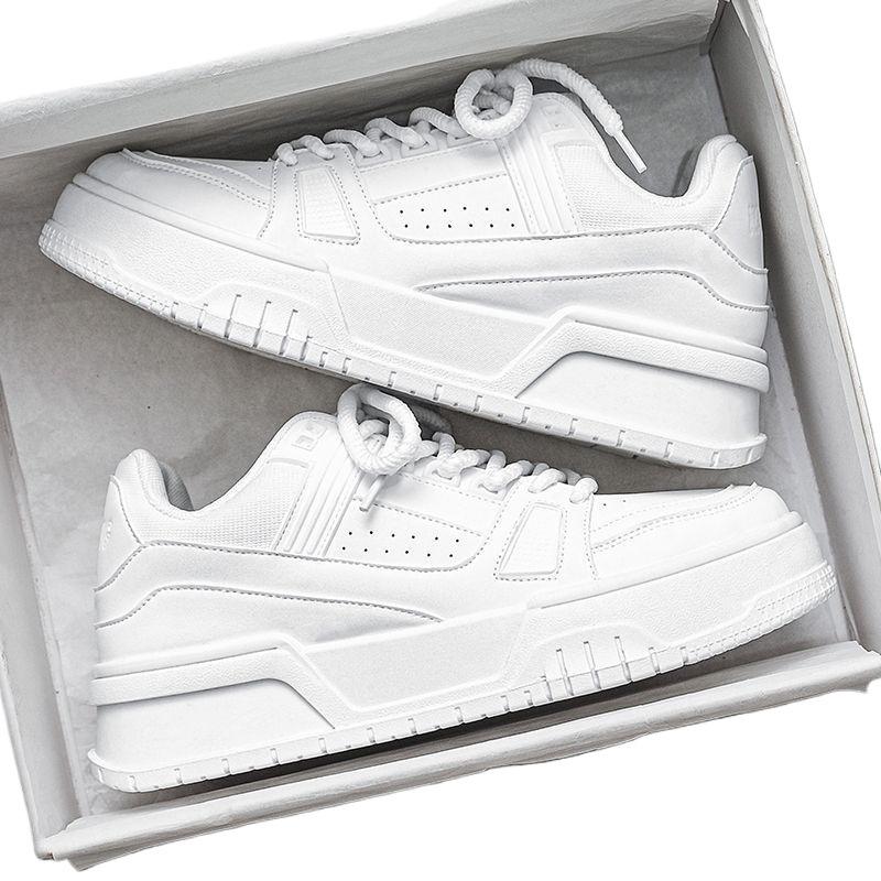 Men's Shoes Spring and Autumn Niche Design Versatile Casual Pure Black Board Shoes Youth and Youth Sports Thick Sole Heightening Bread Tide Shoes