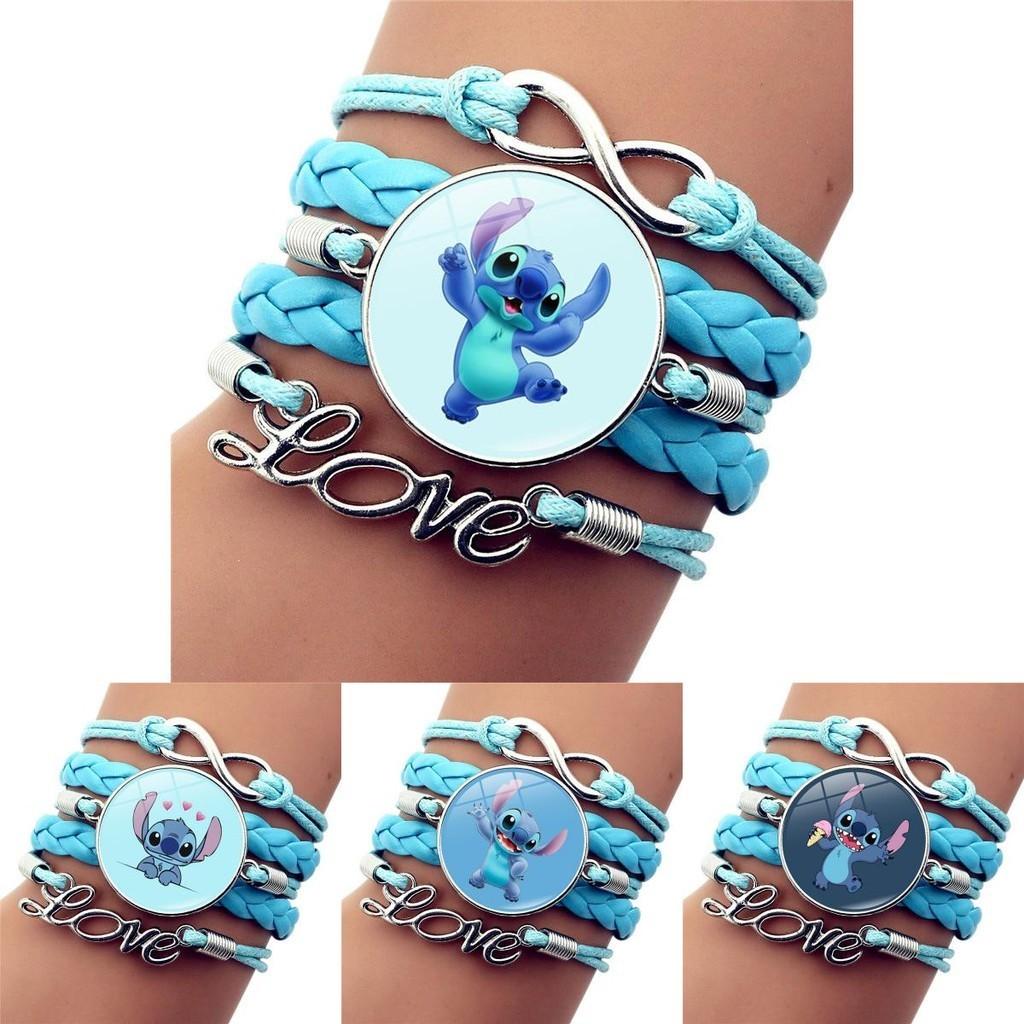 Модный плетеный браслет Stitch синего цвета с мультяшным дизайном из кожи с драгоценными камнями