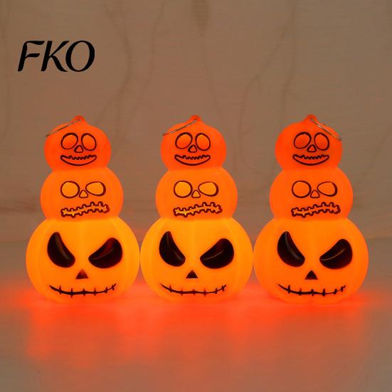 Horror Pumpkin Light Halloween Stacking Light, LED Light-up Decoration for Portable Party, Glowing Hanging Ornament with Metal Ring Three Layered