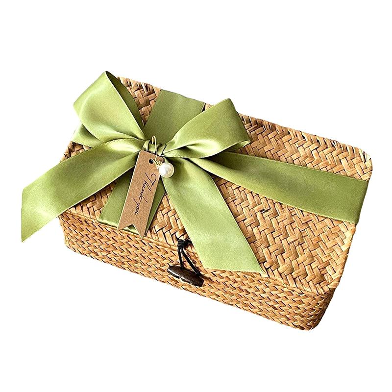 Прямоугольная корзина для хранения, плетеная вручную коробка для хранения из морской травы, плетеная корзина, настольный органайзер для косметики, многоцелевой контейнер