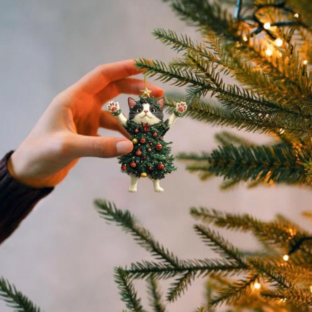 Cartoon Christmas Cat Pendant 2D Cat Hanging Ornaments Creative Xmas Tree Ornaments  Christmas Day