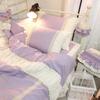 Korean Princess Style Bedding Set Stitch Lace Ruffles Bed Linen Room Decor Double Duvet Cover Set Bed Skirt Pillow Cases