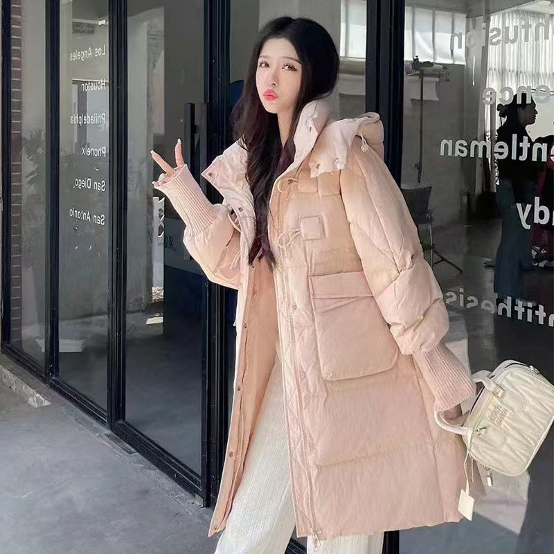 Двойной чехол длинный пуховик выше колена женский зимняя новая куртка высокого класса темперамент теплая куртка 2024 года