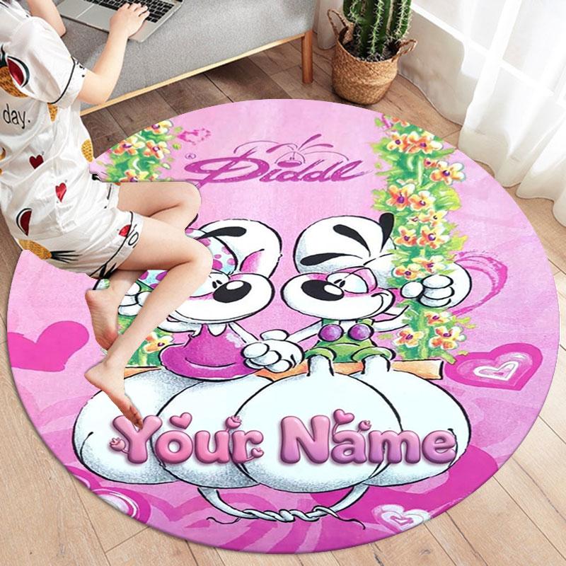 Diddl Custom Name Round Area Rug,Carpet Rug for Living Room Bedroom Sofa Playroom Decor,Non-slip Floor Mat