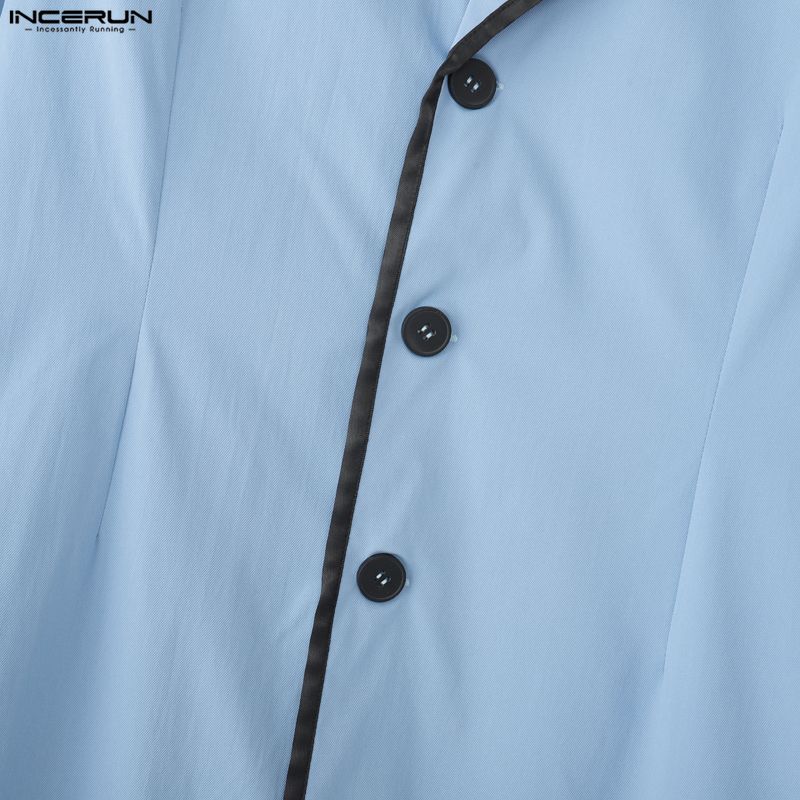 INCERUN Men Lapel Neck Long Sleeve Stitching Open Front Long Blazer Coats