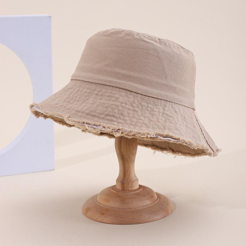 Retro Washed Old Rough Edge Bucket Hat Women's Spring Summer Japanese Versatile Sunshade Solid Color Casual Sun Basin Hat