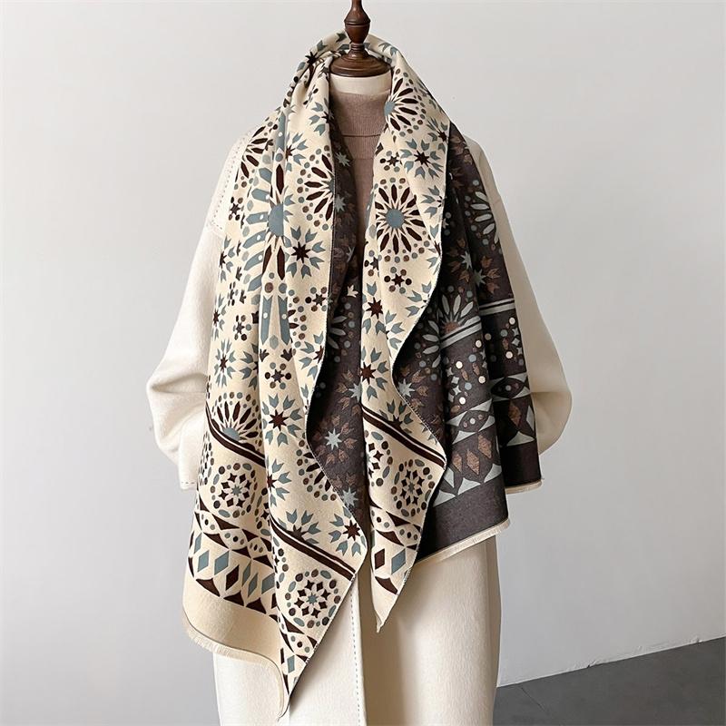 Classic Floral Winter Cashmere Scarf for Women Design Shawls and Wraps Bufandas Female Neckerchief Muffler Large Poncho Echarpe