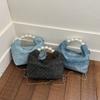 Модная Корейская Джинсовая Сумка с Жемчугом Квадратная Маленькая Джинсовая Сумка через Плечо Стразы Повседневная Женская Сумка Кошелек
