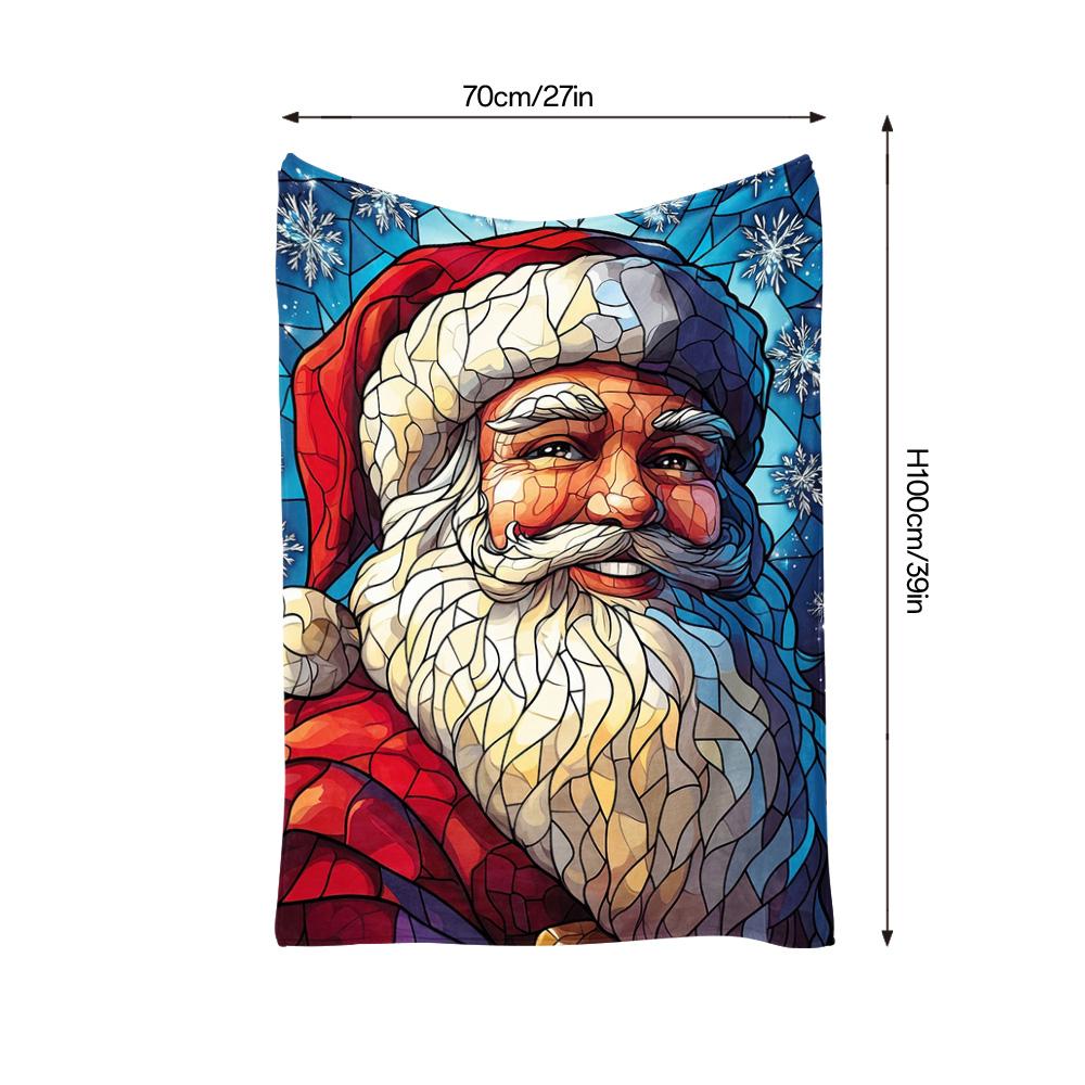 Tuniu Santa Claus Stained Glass Blanket Winter Sofa Bed Throw Warm Decorative Gift