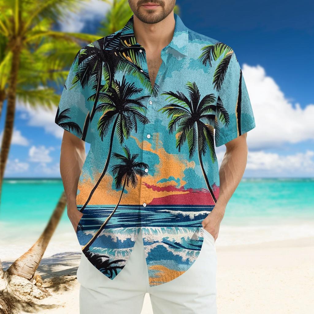 Men's Fashion Loose Hawaiian Printed Short Sleeve Beach Shirt