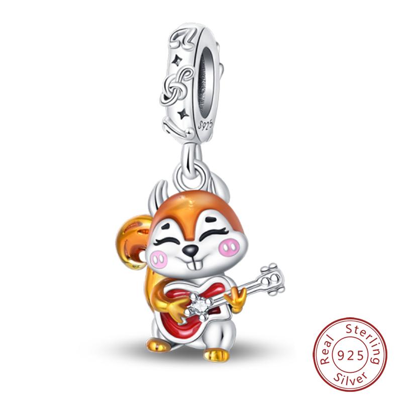 100% 925 Silver Autumn Harvest Series Brown Music Squirrel Scarecrow Pumpkin Maple Leaves Charms Beads DIY Jewelry Gift