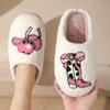 Fashion Cute Pink Floral Printed Plush Slippers for Women Soft Warm Non Slip Indoor Home Shoes Woman Comfortable Fluffy Winter Slippers