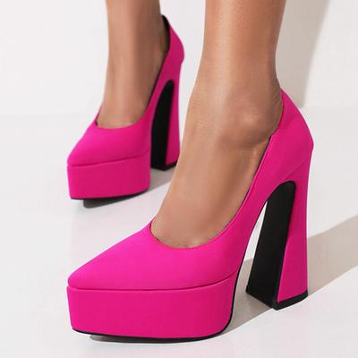 FOREADA Женские туфли-лодочки из искусственной кожи на платформе, супервысокий каблук-копытце, острый носок, вечерние, сексуальные, весенне-осенние туфли, черные, розово-карминные
