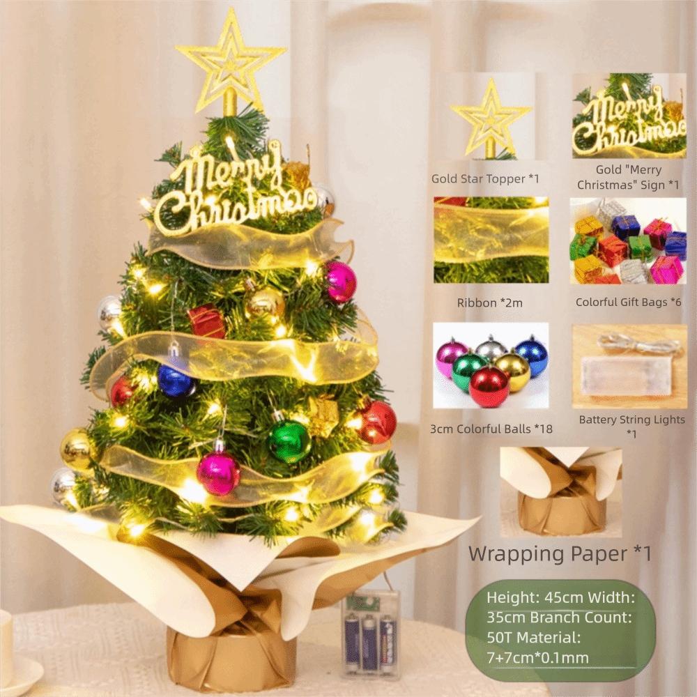 Display Craft 45cm Height Tabletop Christmas Tree Colored Balls PVC Artificial Xmas Tree Mini Christmas Tree Set Home Decor