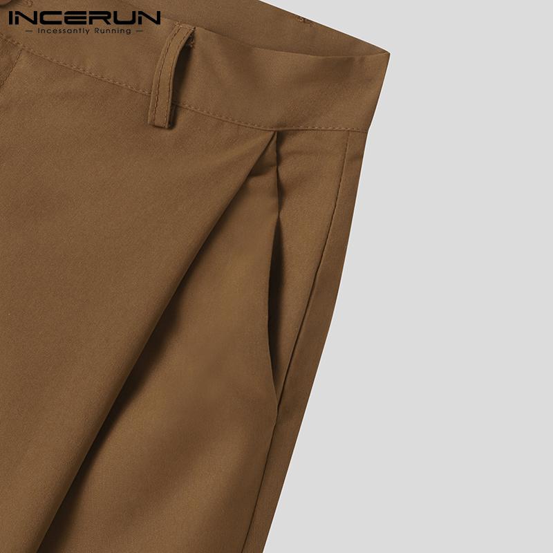 INCERUN Весенние мужские модные широкие длинные брюки для бега, однотонные повседневные свободные брюки макси, большие размеры