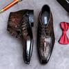 Новые мужские формальные ботинки, мужские ботильоны, деловые черные коричневые туфли с острым носком, с узором под крокодиловую кожу, классические ботинки для мужчин