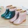 Rain Boots Women's Short-tube Fashion Plus Cotton Low-tube Plus Velvet Rain Boots Adult Ladies Non-slip Kitchen Work Rubber Shoes Women's Boots