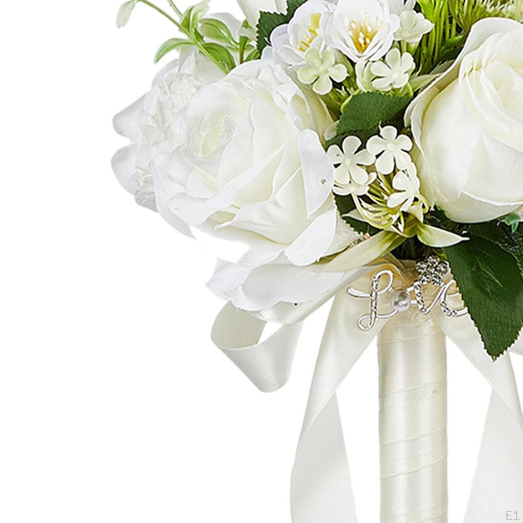 Wedding Bouquet White Roses Flower Artificial Bridesmaid for Decoration Prop