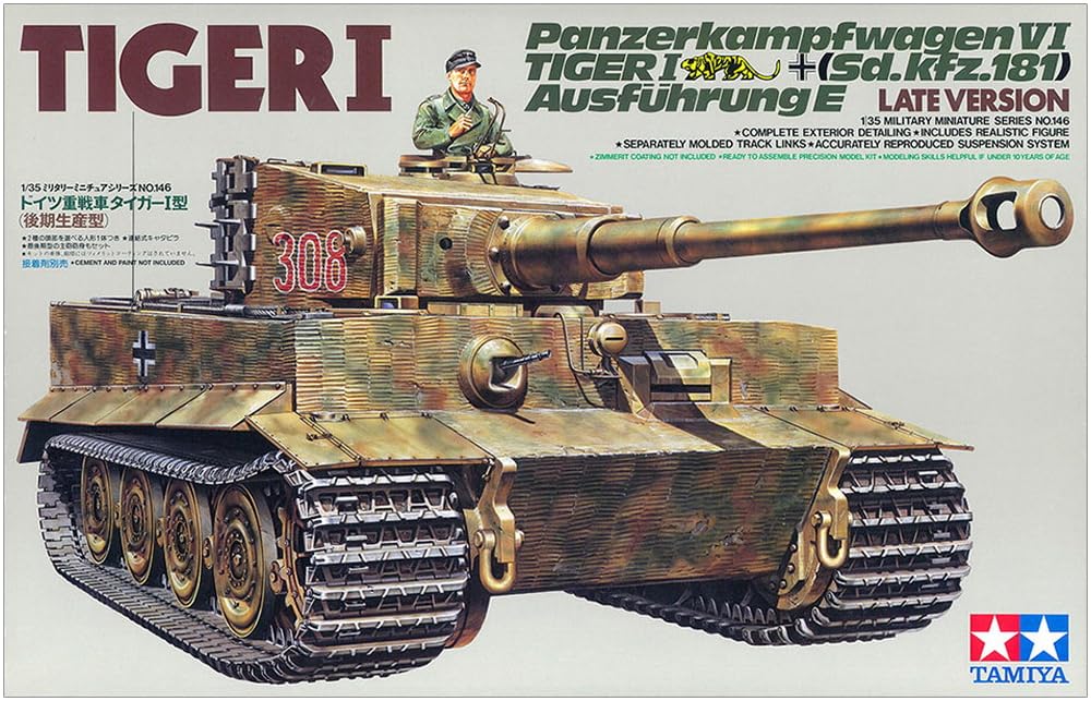 Tamiya 1/35 Military Miniature Series No. 146 German Army Tiger I Heavy Tank Late Production Plastic Model 35146
