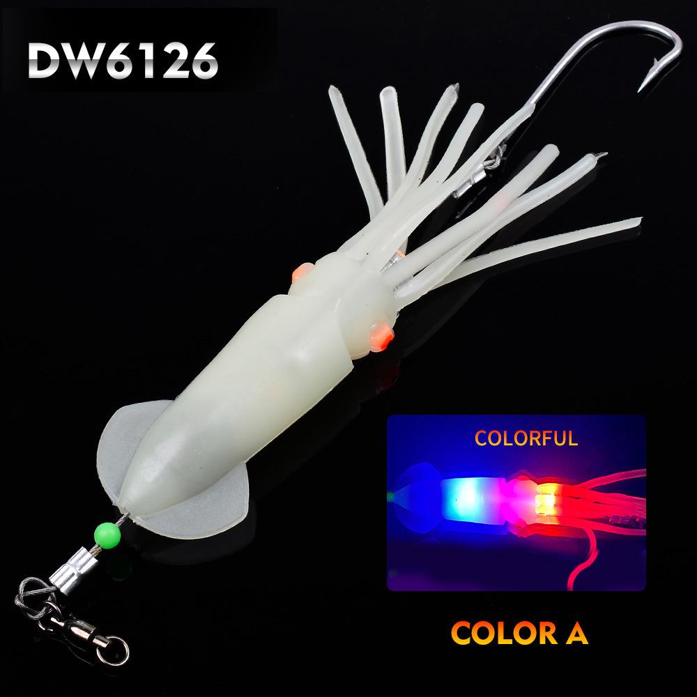 Светящаяся приманка для морской рыбалки на крючке в виде кальмара, имитация кальмара, светодиодная светящаяся бионическая приманка в виде кальмара со свинцовым грузилом, рыболовный набор
