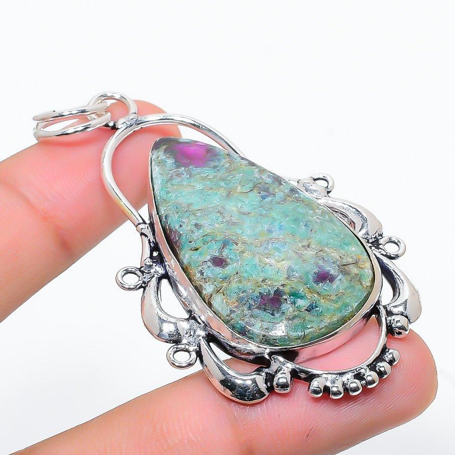 Подвеска из серебра 925 пробы Ruby Fuchsite, созданная вручную в лаборатории, 2,76 дюйма, S9u11