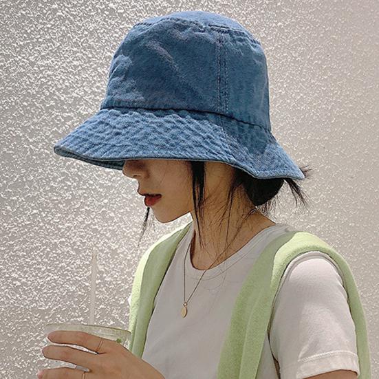 Denim Fisherman Hat Retro Style Unisex Sun Protection Basin Hat Flat Top Short Brim Solid Color Thin Bucket Hat