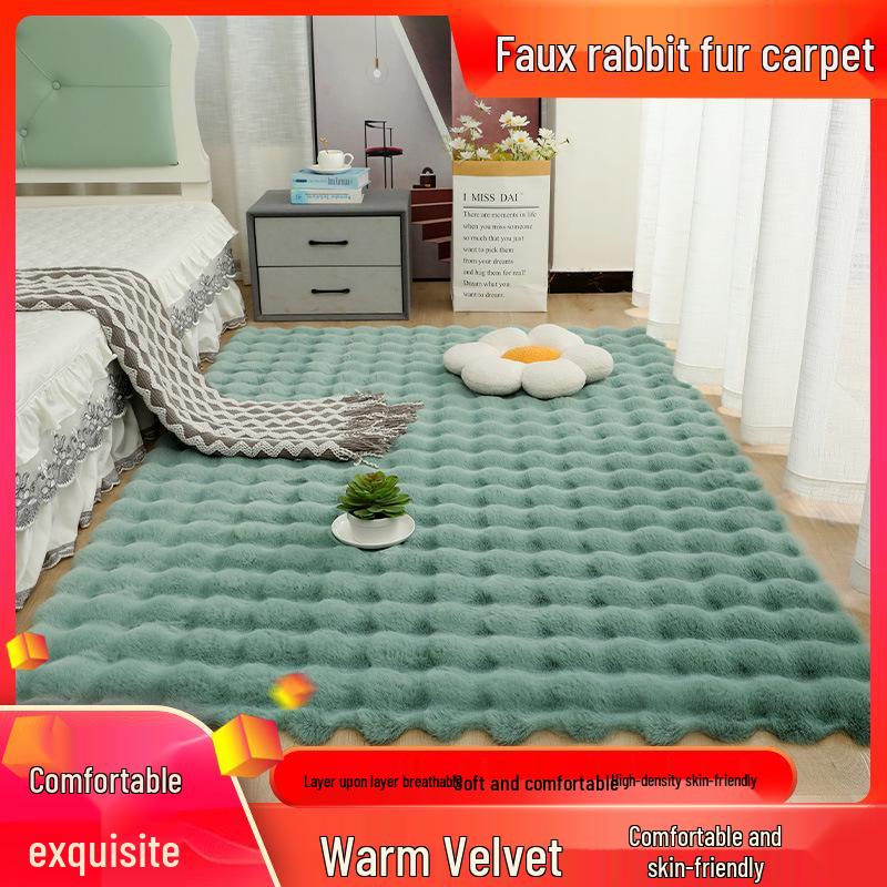 Cream Velvet Bubble Style Bedroom Carpet Mat