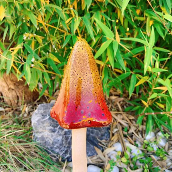 Planter Insert Ceramic Mushroom Colorful Glazed Mushroom Decoration Hand-Painted Toadstools Sculptures