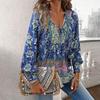 Bohemian Rayon Print Lace-up Long Sleeve Top for Women - 2025 Spring/Summer Collection