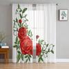 Red Roses Beautiful Sheer Window Curtains For Living Room Bedroom Modern Voile Tulle Curtains Fabric Drapes For Kitchen