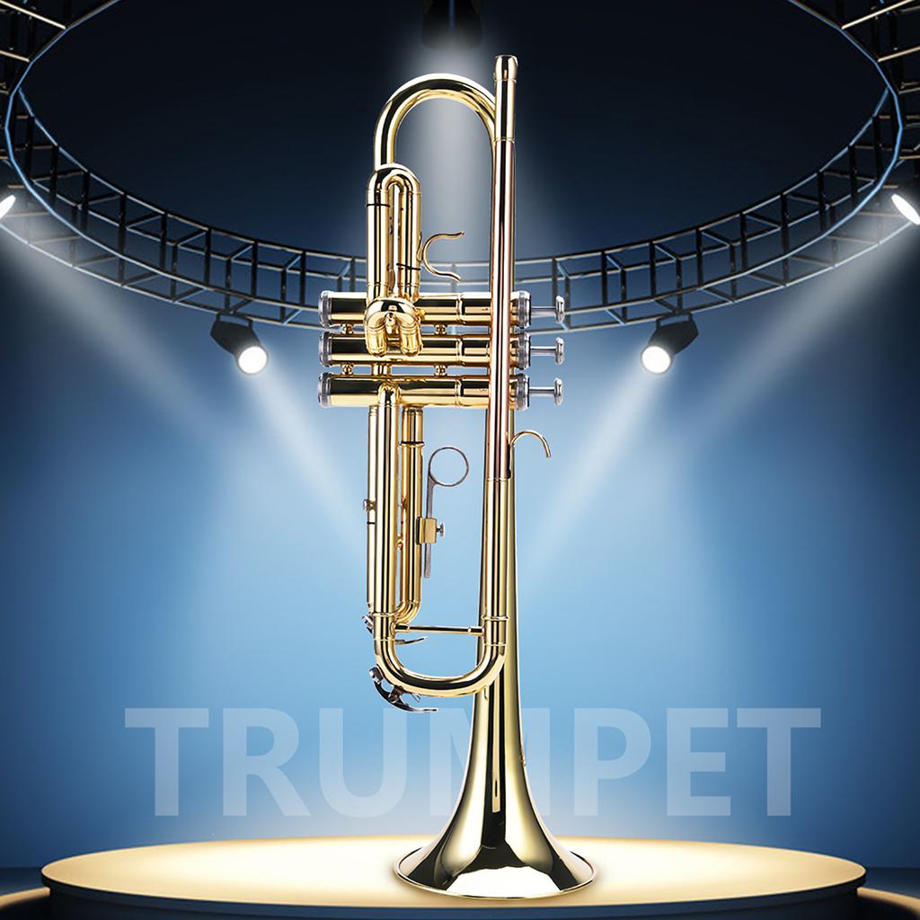 LADE Professional Bb Flat Brass Trumpet Instrument Set Kit Accessory (Gold)
