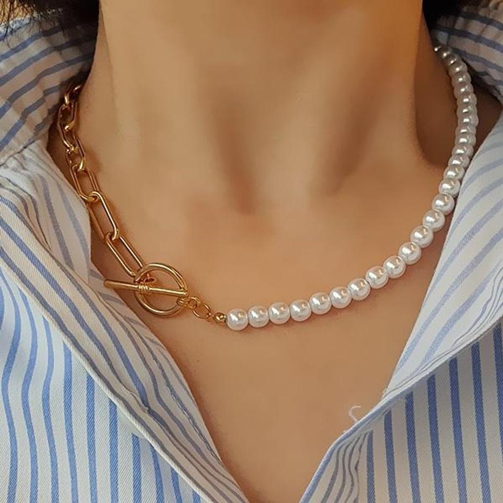 Nevada pearl necklace (half pearl and half metal)